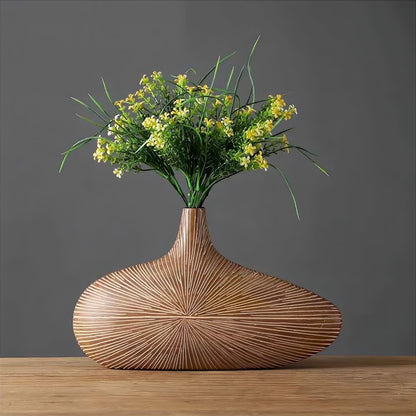 Sculptural Resin Vase 20 Inch Tall Wood Grain Finish for Dried Flowers Stems Branches Japandi Boho Minimalist Entryway Console Table Sideboa
