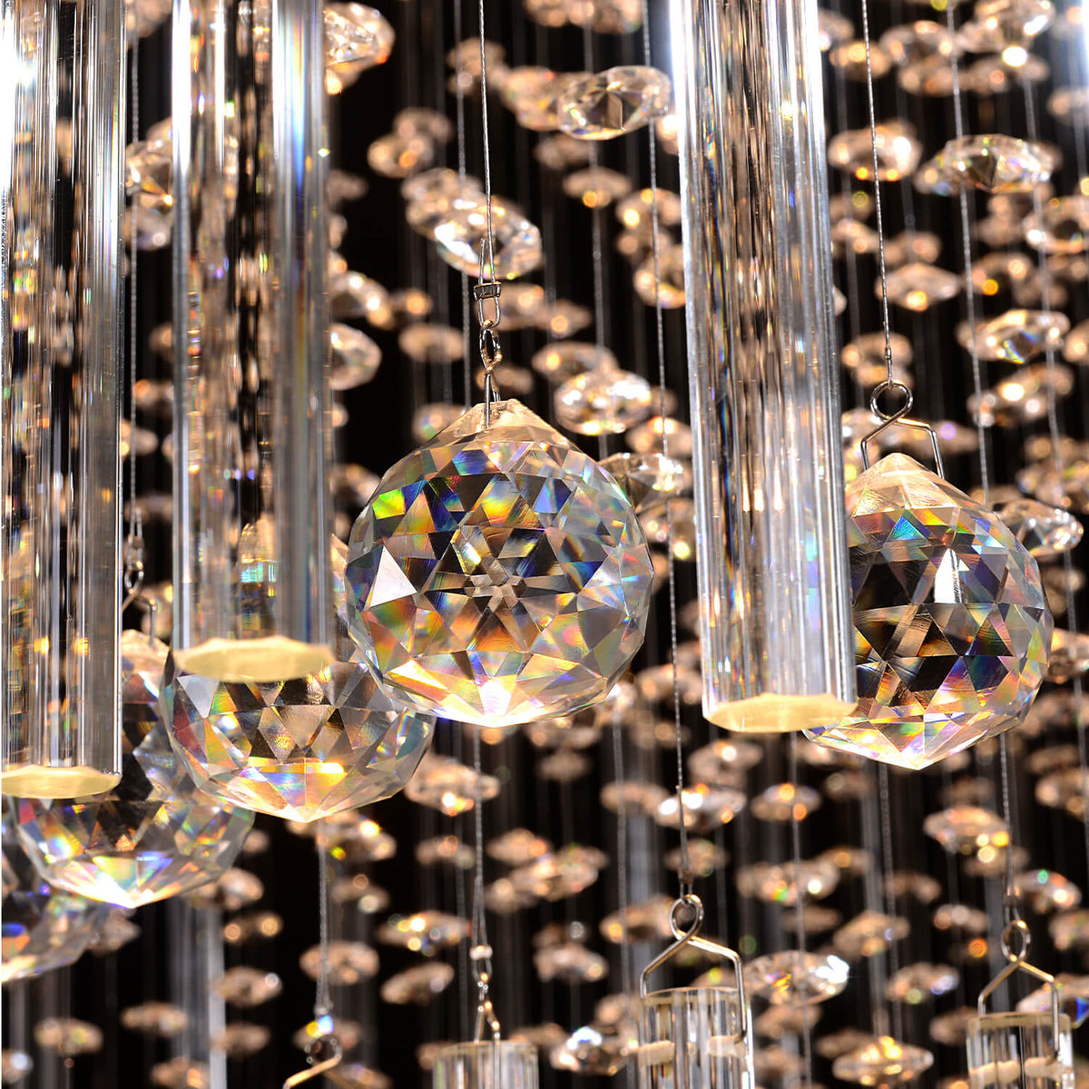 Tiered Crystal Chandelier with Cascading Glass Drops for Foyer, Staircase & High Ceilings – Adjustable Height Modern Lighting Fixture