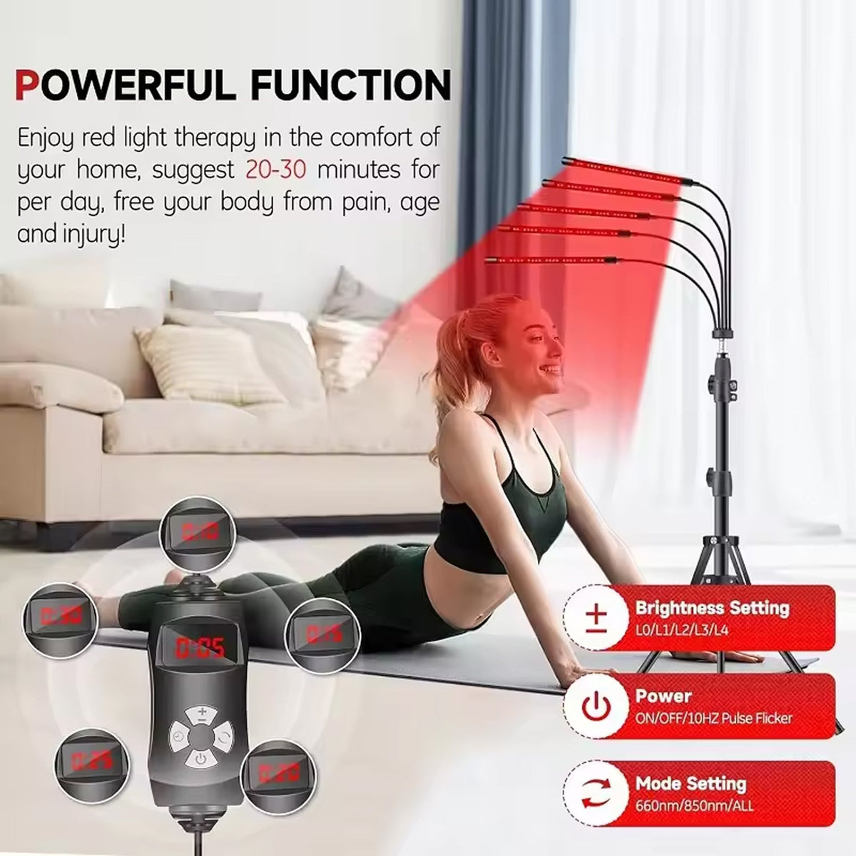 Dual-Wavelength LED Therapy Device for Skin Rejuvenation & Muscle Recovery with Adjustable Stand & Timer
