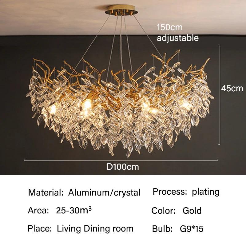 Rectangular Crystal Chandelier with G9 LED Bulbs for Dining Room & Living Room Gold or Silver Finish Modern Overhead Fixture