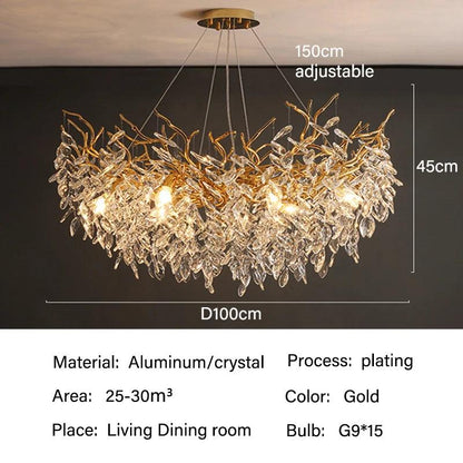 Rectangular Crystal Chandelier with G9 LED Bulbs for Dining Room & Living Room Gold or Silver Finish Modern Overhead Fixture