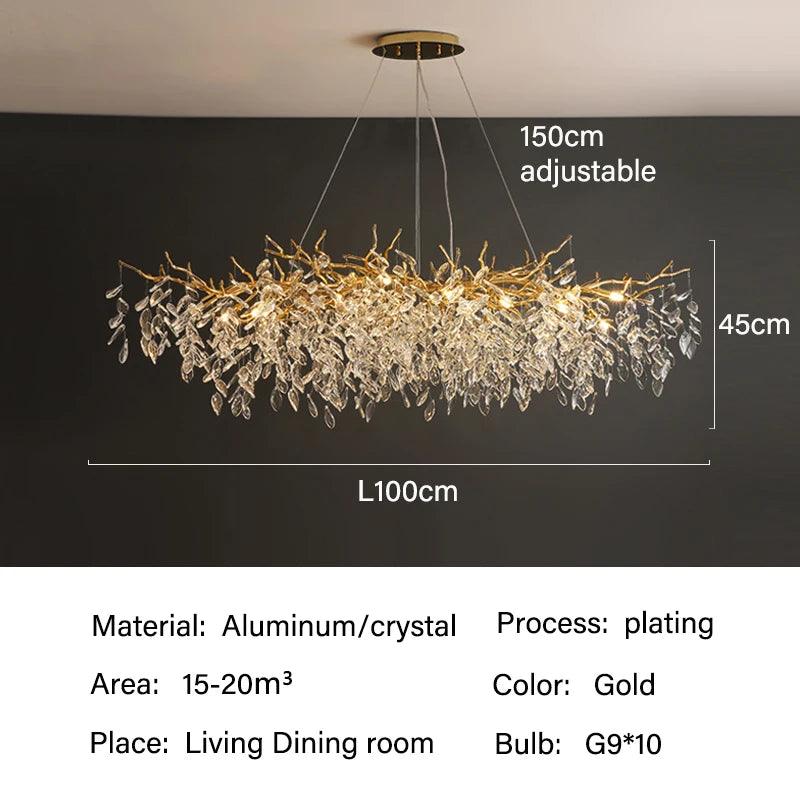 Rectangular Crystal Chandelier with G9 LED Bulbs for Dining Room & Living Room Gold or Silver Finish Modern Overhead Fixture
