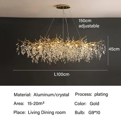 Rectangular Crystal Chandelier with G9 LED Bulbs for Dining Room & Living Room Gold or Silver Finish Modern Overhead Fixture