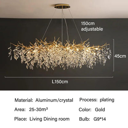 Crystal Ceiling Fixture LED Linear Bar Chandelier Dining Room Gold Silver Hanging Light Modern Luxury Island Lighting for Living Spaces