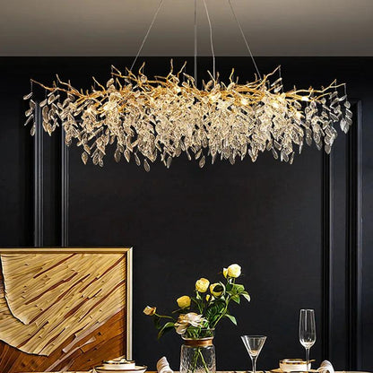 Crystal Ceiling Fixture LED Linear Bar Chandelier Dining Room Gold Silver Hanging Light Modern Luxury Island Lighting for Living Spaces
