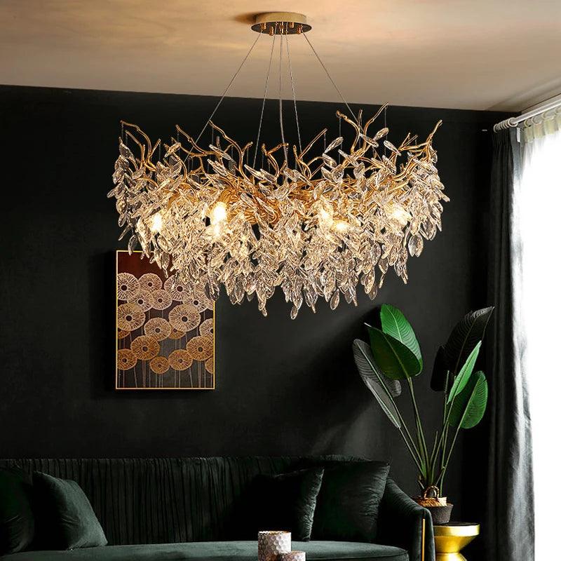 Rectangular Crystal Chandelier with G9 LED Bulbs for Dining Room & Living Room Gold or Silver Finish Modern Overhead Fixture