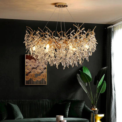 Rectangular Crystal Chandelier with G9 LED Bulbs for Dining Room & Living Room Gold or Silver Finish Modern Overhead Fixture