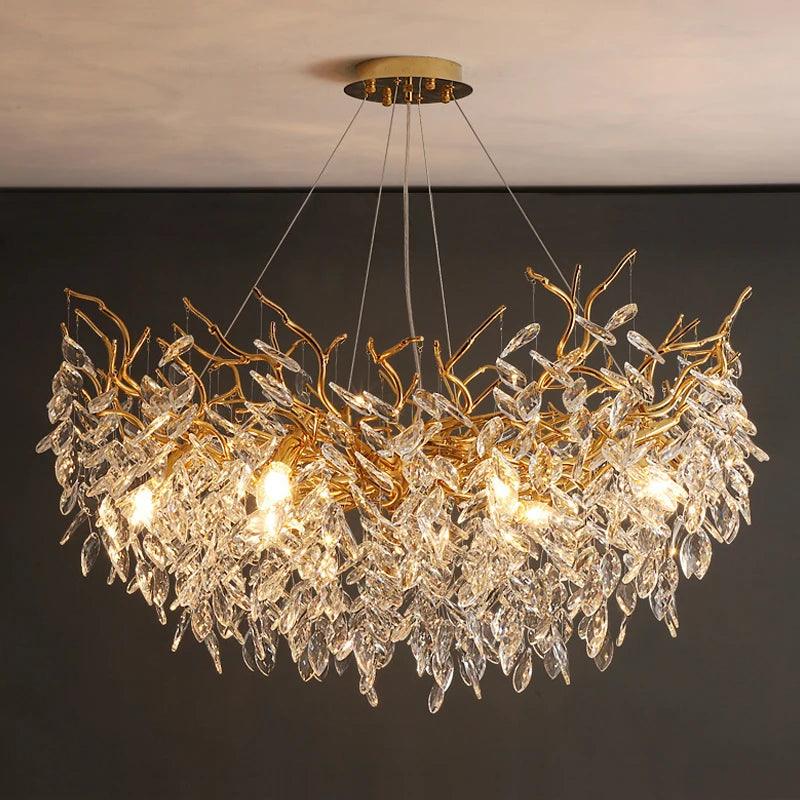 Crystal Ceiling Fixture LED Linear Bar Chandelier Dining Room Gold Silver Hanging Light Modern Luxury Island Lighting for Living Spaces