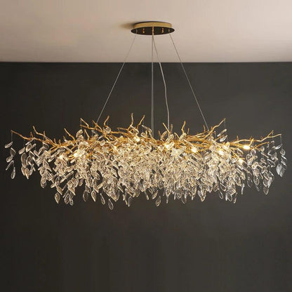 Rectangular Crystal Chandelier with G9 LED Bulbs for Dining Room & Living Room Gold or Silver Finish Modern Overhead Fixture