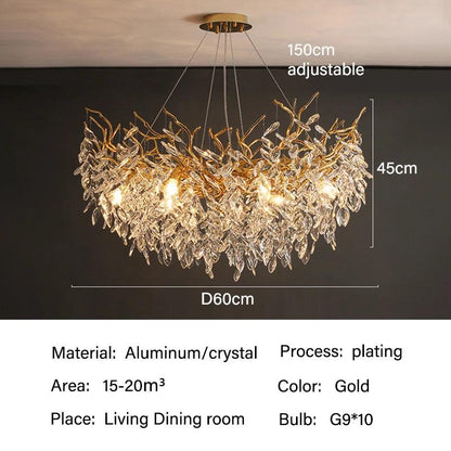 Rectangular Crystal Chandelier with G9 LED Bulbs for Dining Room & Living Room Gold or Silver Finish Modern Overhead Fixture