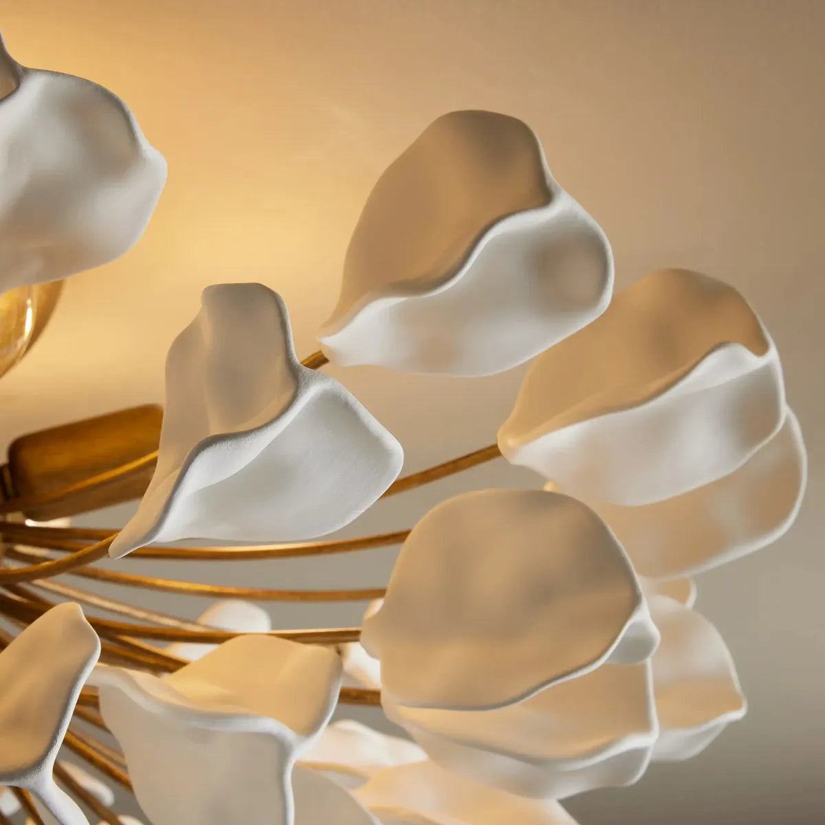 Ceramic Petal Flush Mount Ceiling Light with Handcrafted Leaves – 5-Light Fixture for Living Room, Dining Room & Bedroom – Dimmable E12