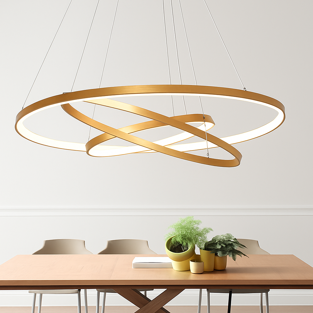 LED Circle Chandelier Metal Sculptural Fixture Gold White Black Adjustable Ring Ceiling Light for Dining Kitchen Island Living Room Contempo
