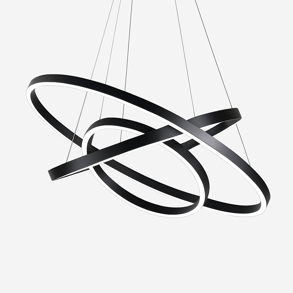 Multi-Ring LED Ceiling Light Fixture Black Steel Hanging Chandelier for Dining Room Living Space Adjustable Height Contemporary Circle Desig