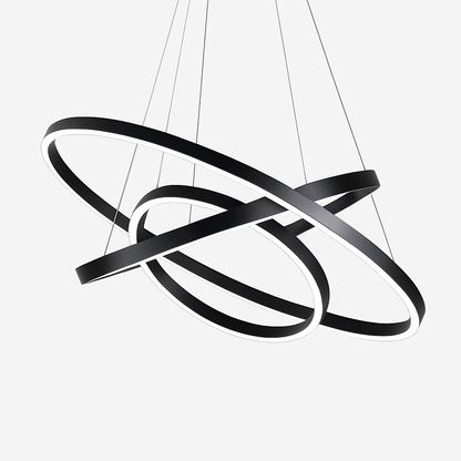 Multi-Ring LED Ceiling Light Fixture Black Steel Hanging Chandelier for Dining Room Living Space Adjustable Height Contemporary Circle Desig