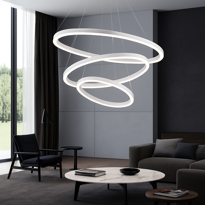 Modern Interlocking Ring Pendant Light with LED - Dimmable Aluminum Chandelier for Dining Room & Living Room