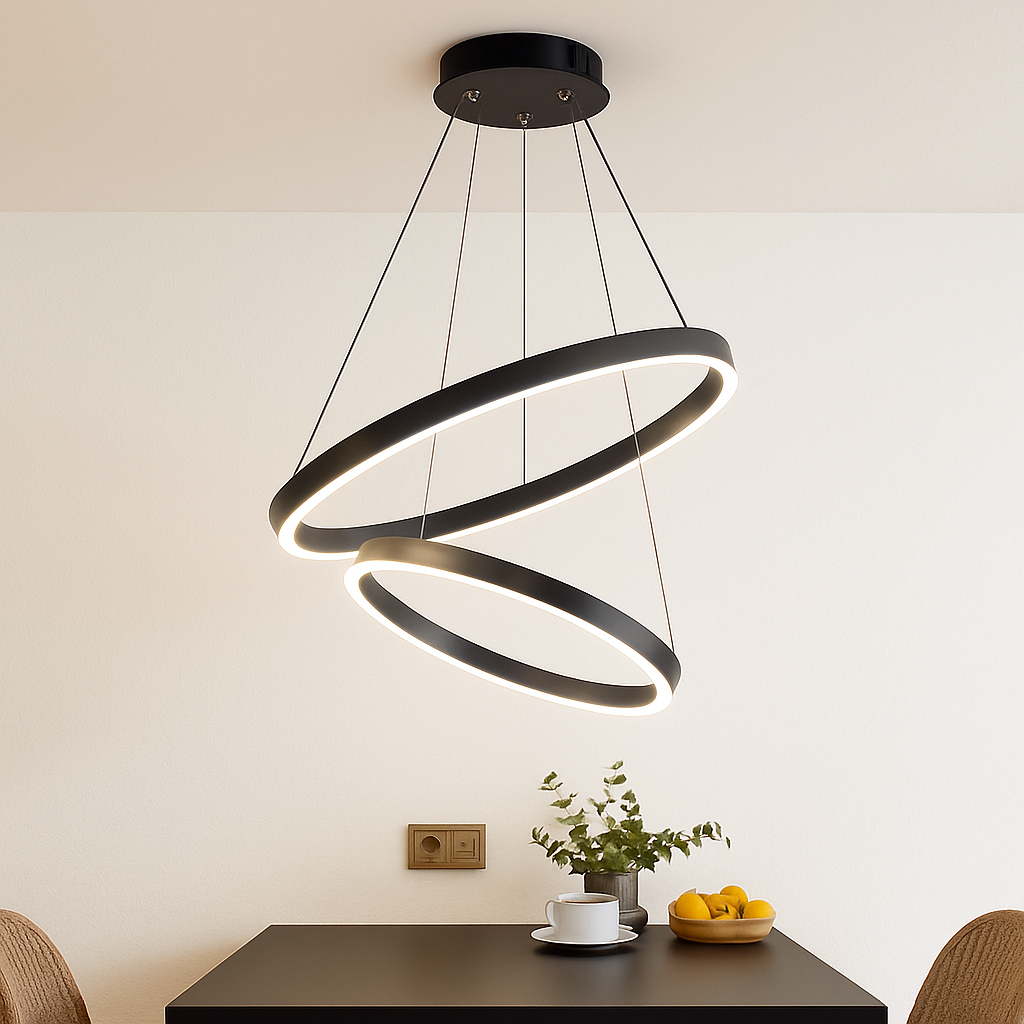 Modern Interlocking Ring Pendant Light with LED - Dimmable Aluminum Chandelier for Dining Room & Living Room