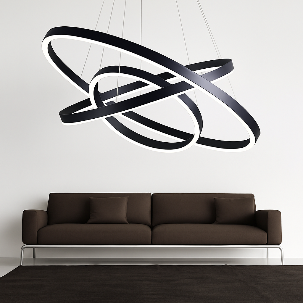 Modern Interlocking Ring Pendant Light with LED - Dimmable Aluminum Chandelier for Dining Room & Living Room