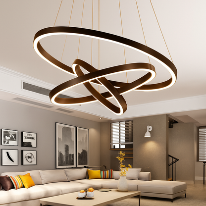 Modern Interlocking Ring Pendant Light with LED - Dimmable Aluminum Chandelier for Dining Room & Living Room