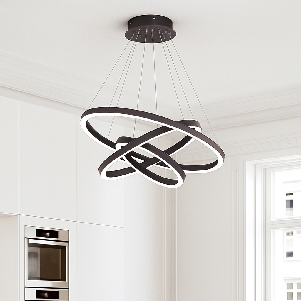 Modern Interlocking Ring Pendant Light with LED - Dimmable Aluminum Chandelier for Dining Room & Living Room