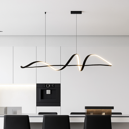 Linear LED Hanging Light for Dining Room Black Alloy Dimmable Ceiling Fixture 162-323 sq ft Coverage Modern Wave Design for Kitchen Island L