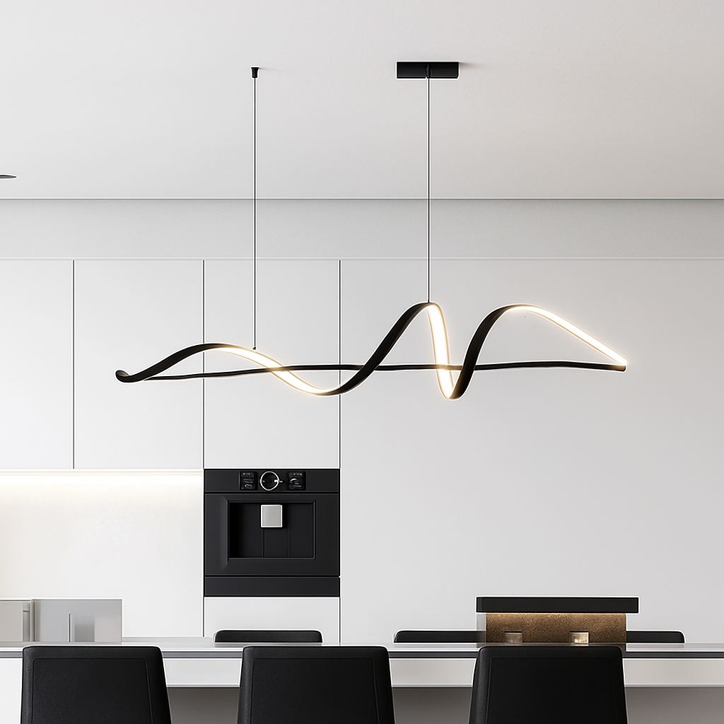 Adjustable Hanging Fixture with Wave Silhouette for Eating Areas and Open Layouts – Aluminum Suspended Island Illumination with Touch and Re