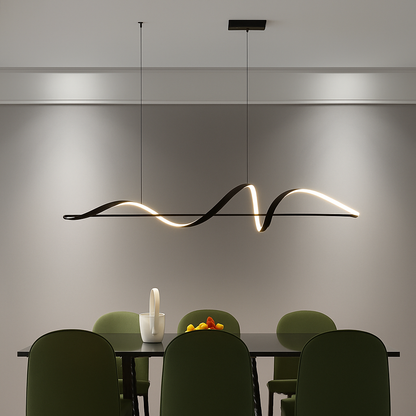 Linear LED Hanging Light for Dining Room Black Alloy Dimmable Ceiling Fixture 162-323 sq ft Coverage Modern Wave Design for Kitchen Island L
