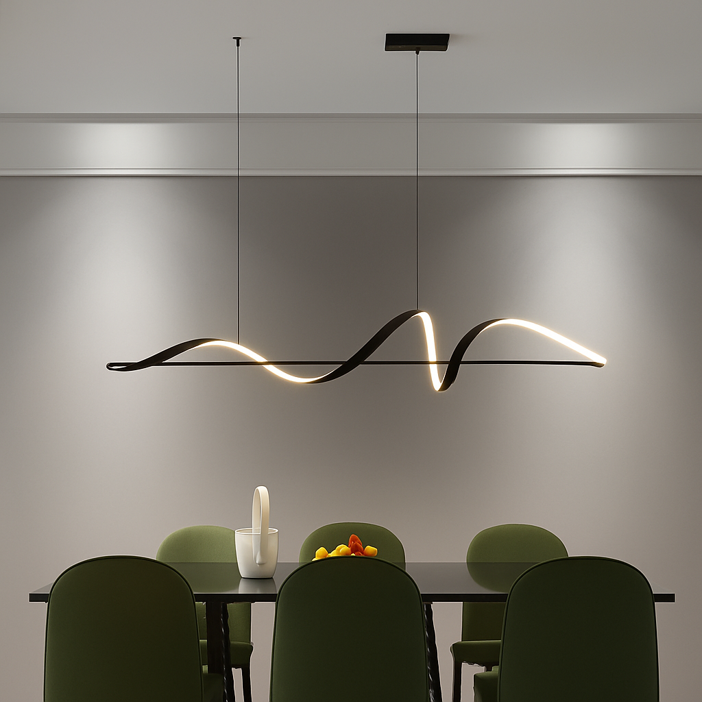 Dimmable LED Ceiling Pendant Light with Remote Control for Dining Room & Living Room | Contemporary Hanging Fixture in Black, White or Gold