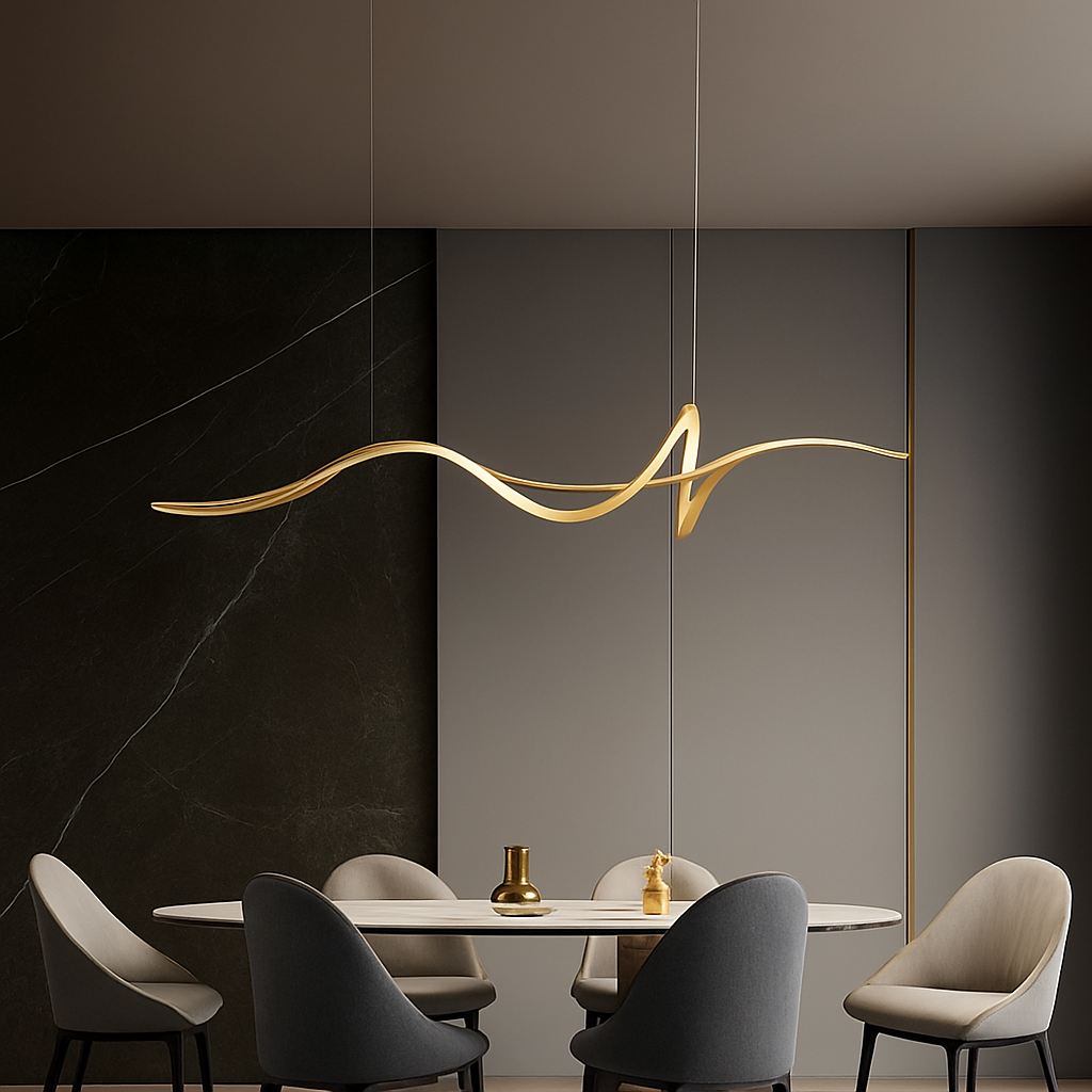 Adjustable Hanging Fixture with Wave Silhouette for Eating Areas and Open Layouts – Aluminum Suspended Island Illumination with Touch and Re