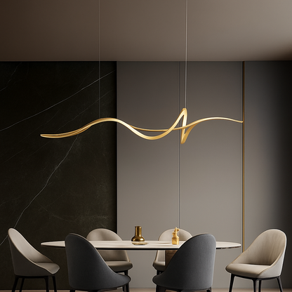 Adjustable Hanging Fixture with Wave Silhouette for Eating Areas and Open Layouts – Aluminum Suspended Island Illumination with Touch and Re