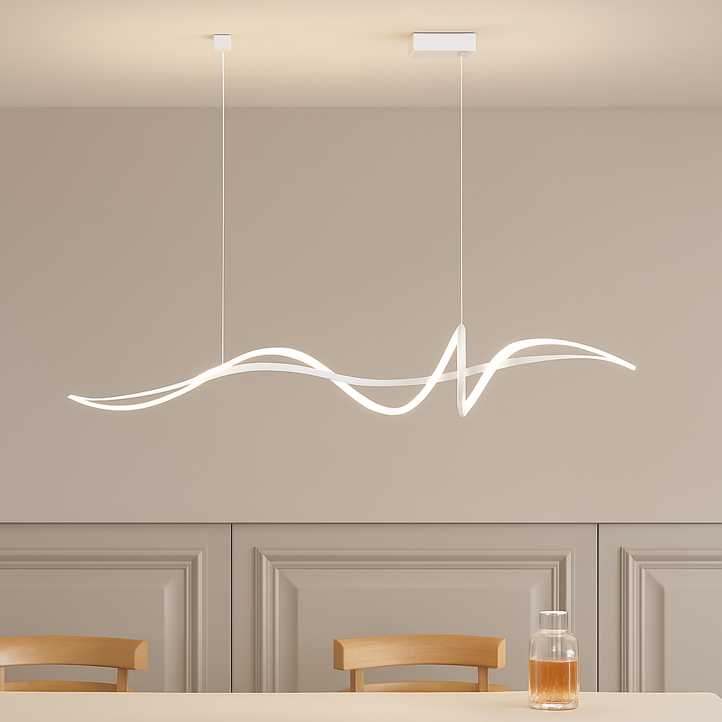 Adjustable Hanging Fixture with Wave Silhouette for Eating Areas and Open Layouts – Aluminum Suspended Island Illumination with Touch and Re