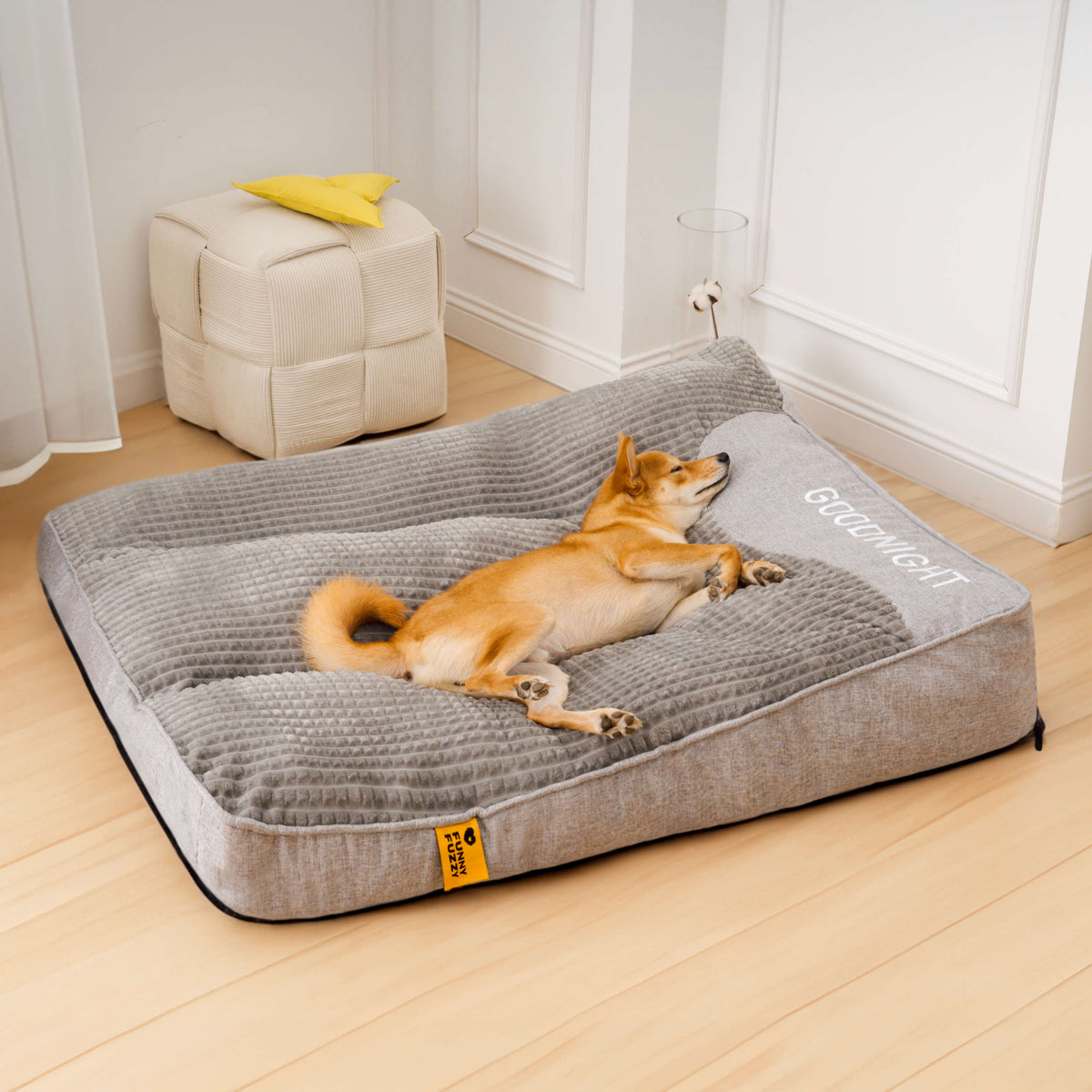 Plush Cushion Sleeping Mat for Large Dogs with Bolster Support Gray Brown 47 inches Indoor Pet Lounger Machine Washable Cover