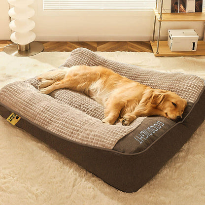 Plush Cushion Sleeping Mat for Large Dogs with Bolster Support Gray Brown 47 inches Indoor Pet Lounger Machine Washable Cover