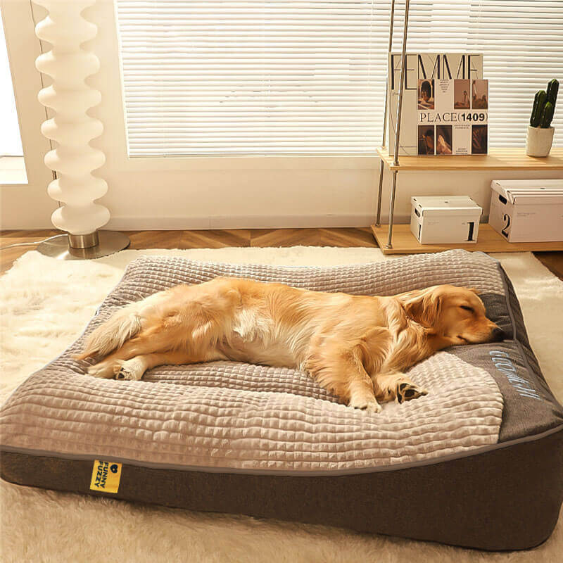 Plush Cushion Sleeping Mat for Large Dogs with Bolster Support Gray Brown 47 inches Indoor Pet Lounger Machine Washable Cover