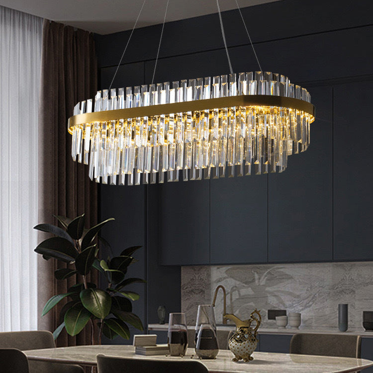 Cascading K9 Crystal Chandelier with Warm LED Light – Multi-Tiered Statement Fixture for Dining Room, Entryway & Living Space