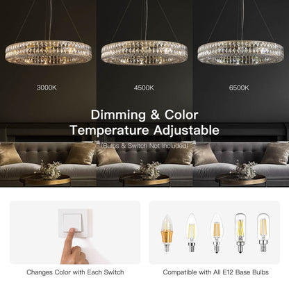 Double-Ring Crystal Chandelier in Gold or Silver Finish – Contemporary Candelabra-Style Hanging Light for Dining Room & Kitchen Island – 3