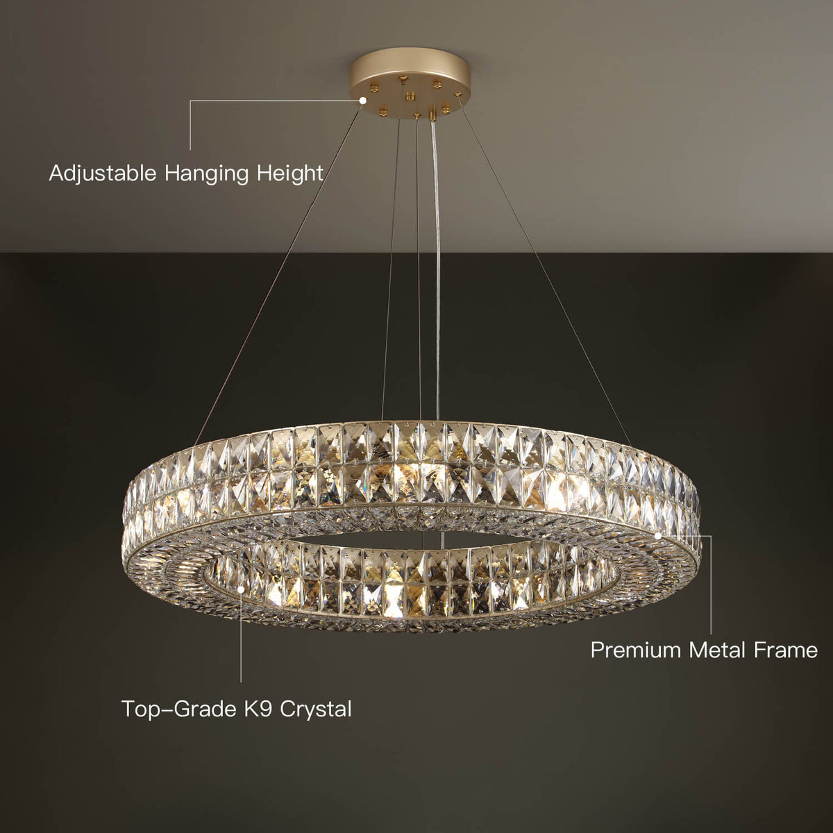 Double-Ring Crystal Chandelier in Gold or Silver Finish – Contemporary Candelabra-Style Hanging Light for Dining Room & Kitchen Island – 3