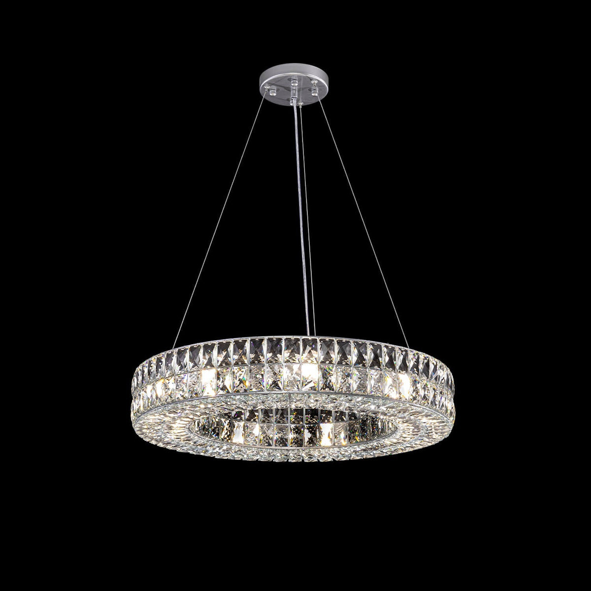 Double-Ring Crystal Chandelier in Gold or Silver Finish – Contemporary Candelabra-Style Hanging Light for Dining Room & Kitchen Island – 3