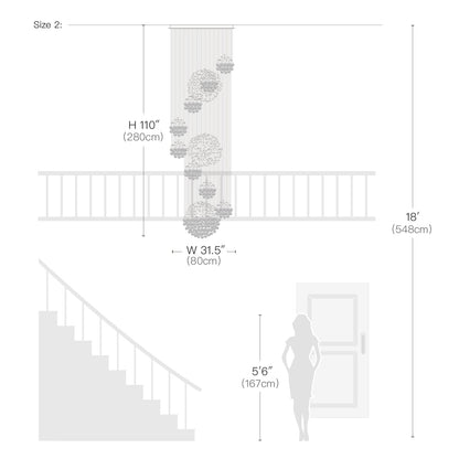 Orbital Raindrop Crystal Chandelier with Multi-Tier Chrome Frame for Stairwells & High Ceilings