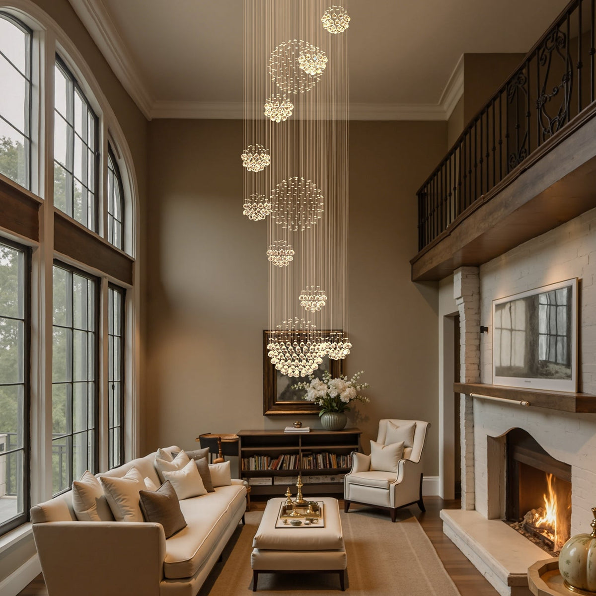 Orbital Raindrop Crystal Chandelier with Multi-Tier Chrome Frame for Stairwells & High Ceilings