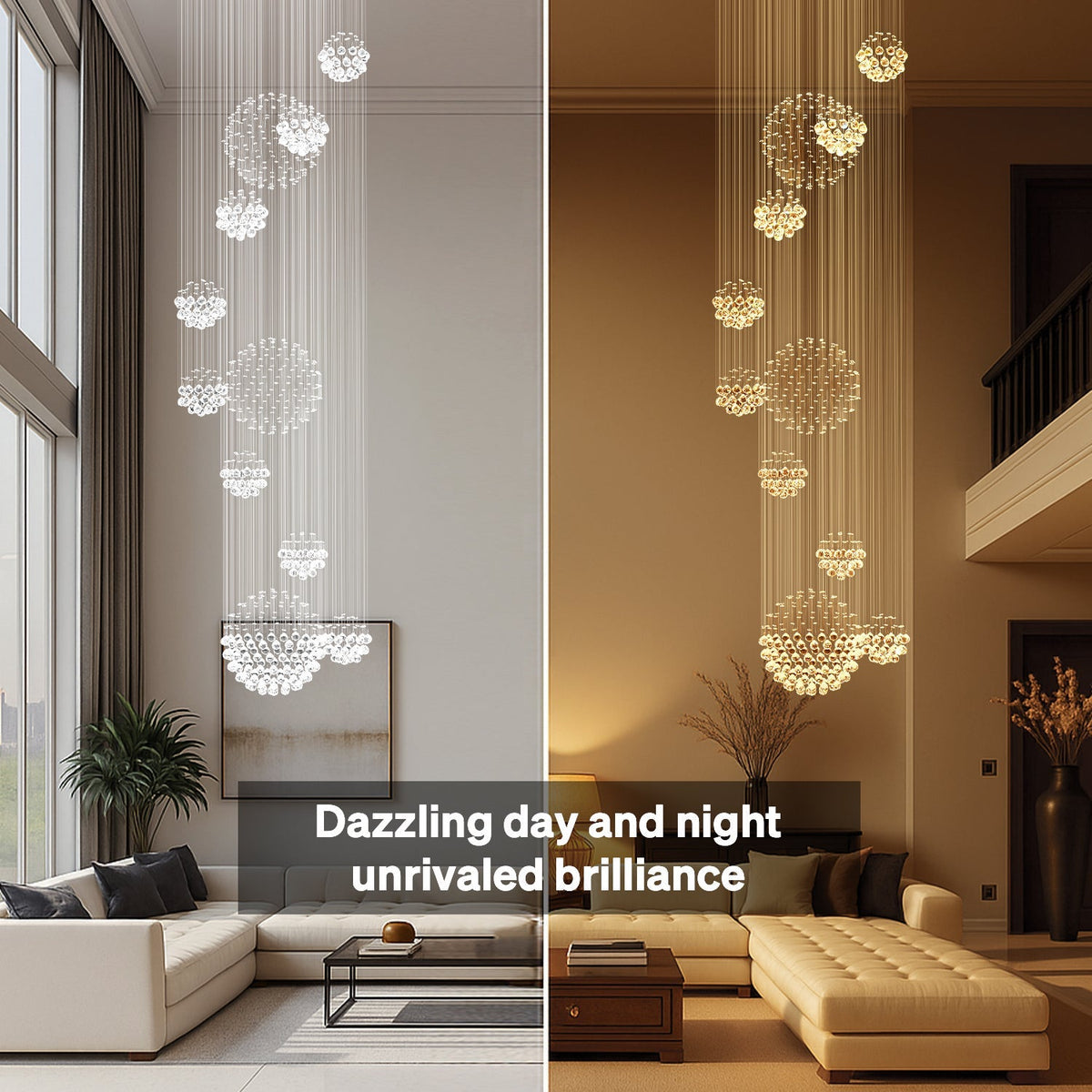 Orbital Raindrop Crystal Chandelier with Multi-Tier Chrome Frame for Stairwells & High Ceilings