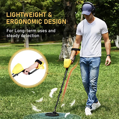 Handheld Treasure Finder with Waterproof Coil & Adjustable Shaft for Gold Silver Coins Jewelry Beach Hunting