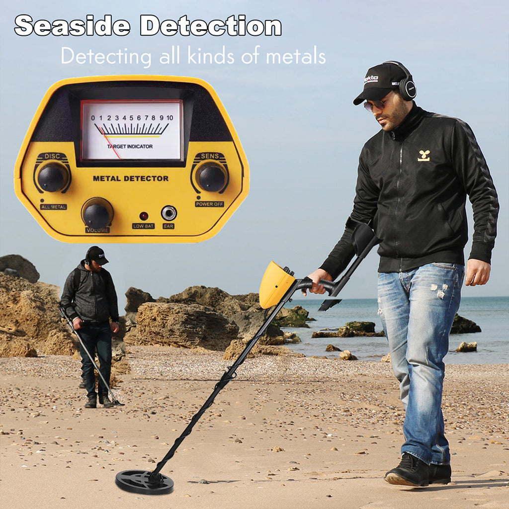 Handheld Treasure Finder with Waterproof Coil & Adjustable Shaft for Gold Silver Coins Jewelry Beach Hunting