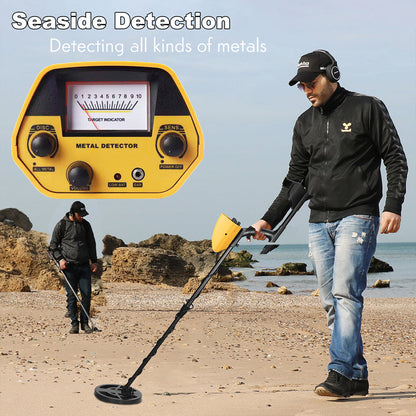 Handheld Treasure Finder with Waterproof Coil & Adjustable Shaft for Gold Silver Coins Jewelry Beach Hunting