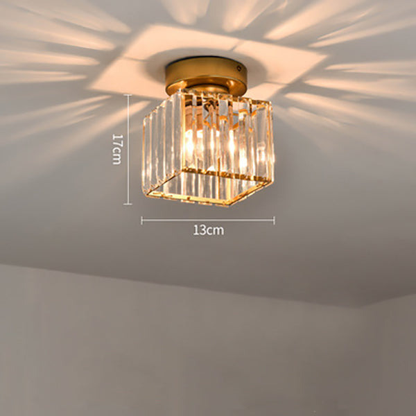 Square Brass Ceiling Light with Crystal Glass Cover – Modern Flush Mount Fixture for Bedroom, Hallway, Living Room & Home Office – E27