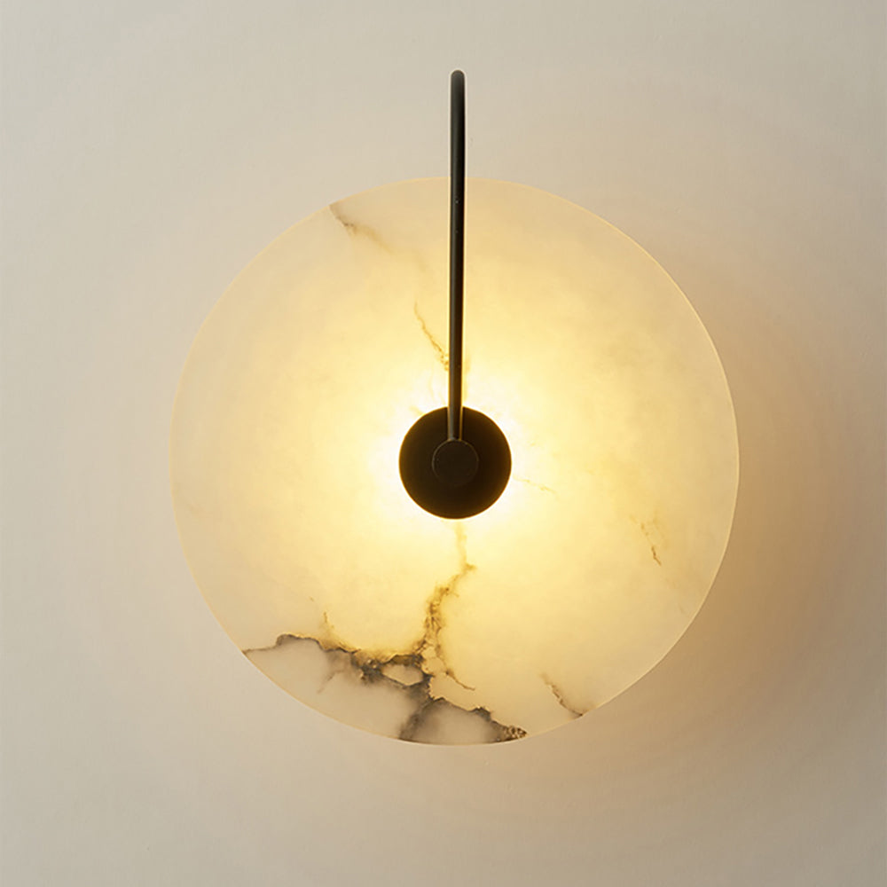 Circular Wall Sconce with Natural Stone & Energy-Efficient LED for Living Room, Bedroom, Hallway