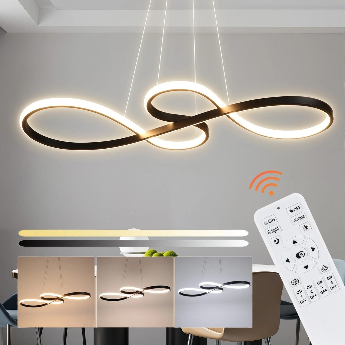 Circular Aluminum Ceiling Fixture Dimmable LED 30 in Ring Hanging Light for Dining Table Kitchen Island Modern Overhead Chandelier with Remo
