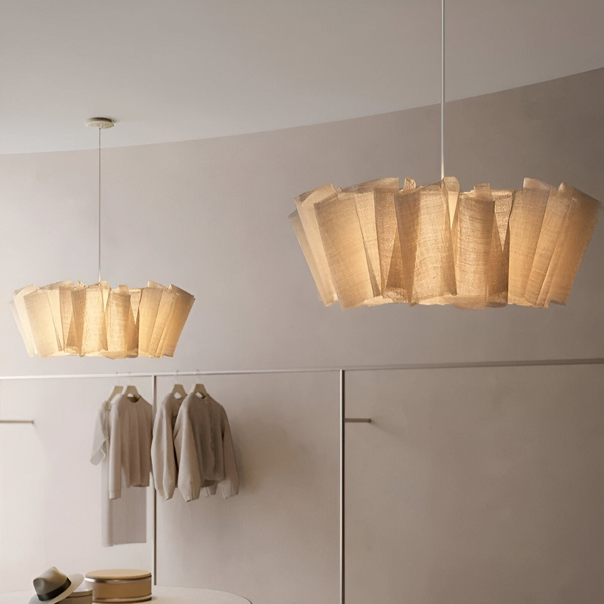 Pleated Fabric Shade Hanging Ceiling Lamp 16 in Warm Cream for Dining Room Kitchen Island Scandinavian Japanese Modern Minimalist Ambient Li