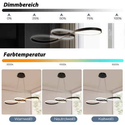Modern Circle Hanging Fixture with Remote Dimming for Dining Room & Kitchen Island Adjustable Height 47 in Black White Gold Finish Contempor