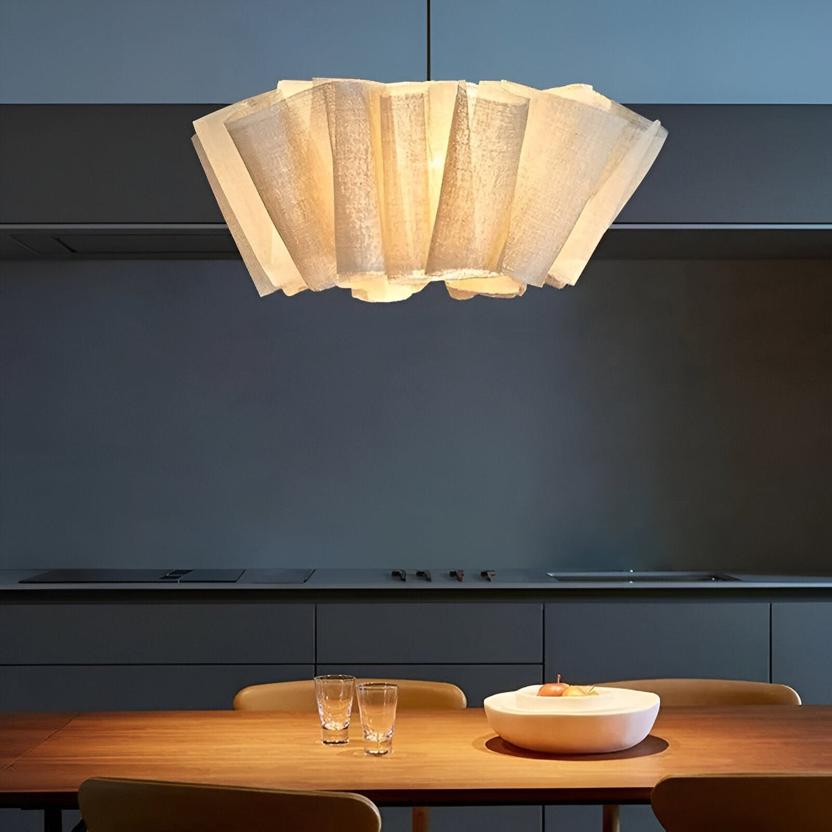 Pleated Fabric Shade Hanging Ceiling Lamp 16 in Warm Cream for Dining Room Kitchen Island Scandinavian Japanese Modern Minimalist Ambient Li