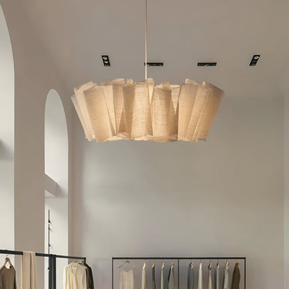 Pleated Fabric Shade Hanging Ceiling Lamp 16 in Warm Cream for Dining Room Kitchen Island Scandinavian Japanese Modern Minimalist Ambient Li